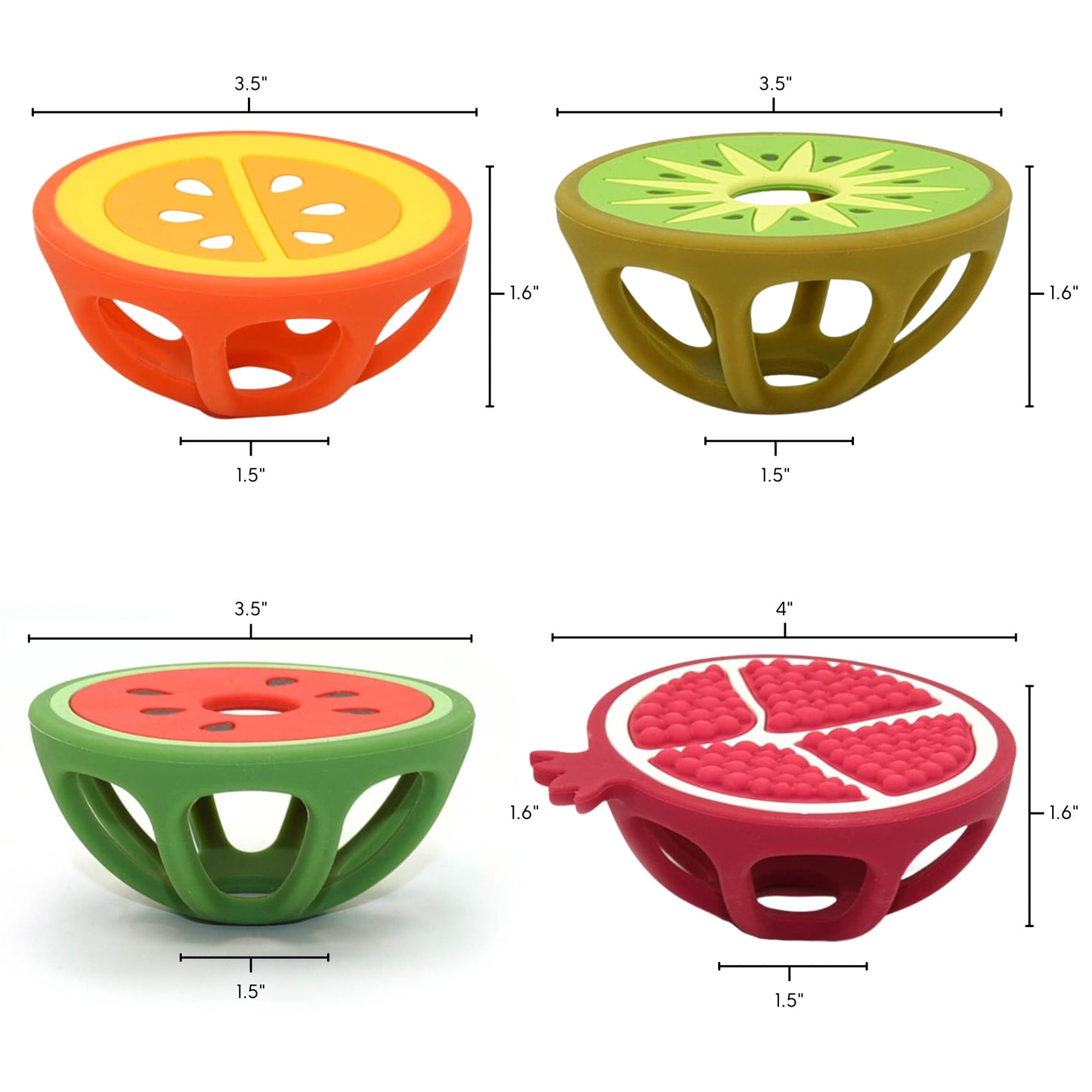 Set of 4 Baby Fruit Shaped Silicone Teething Toys