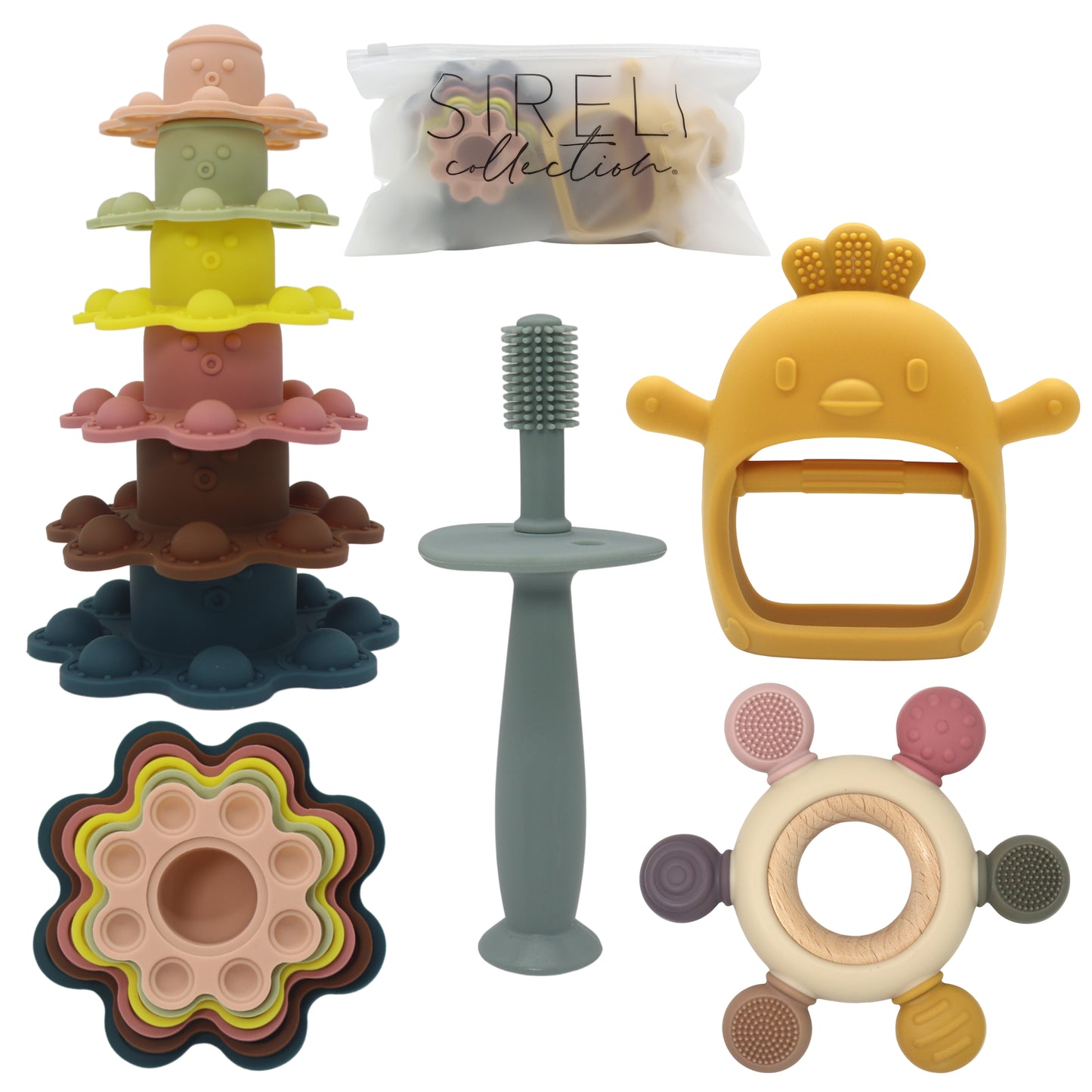 Set of 4 Silicone Teething and Stacking Toys