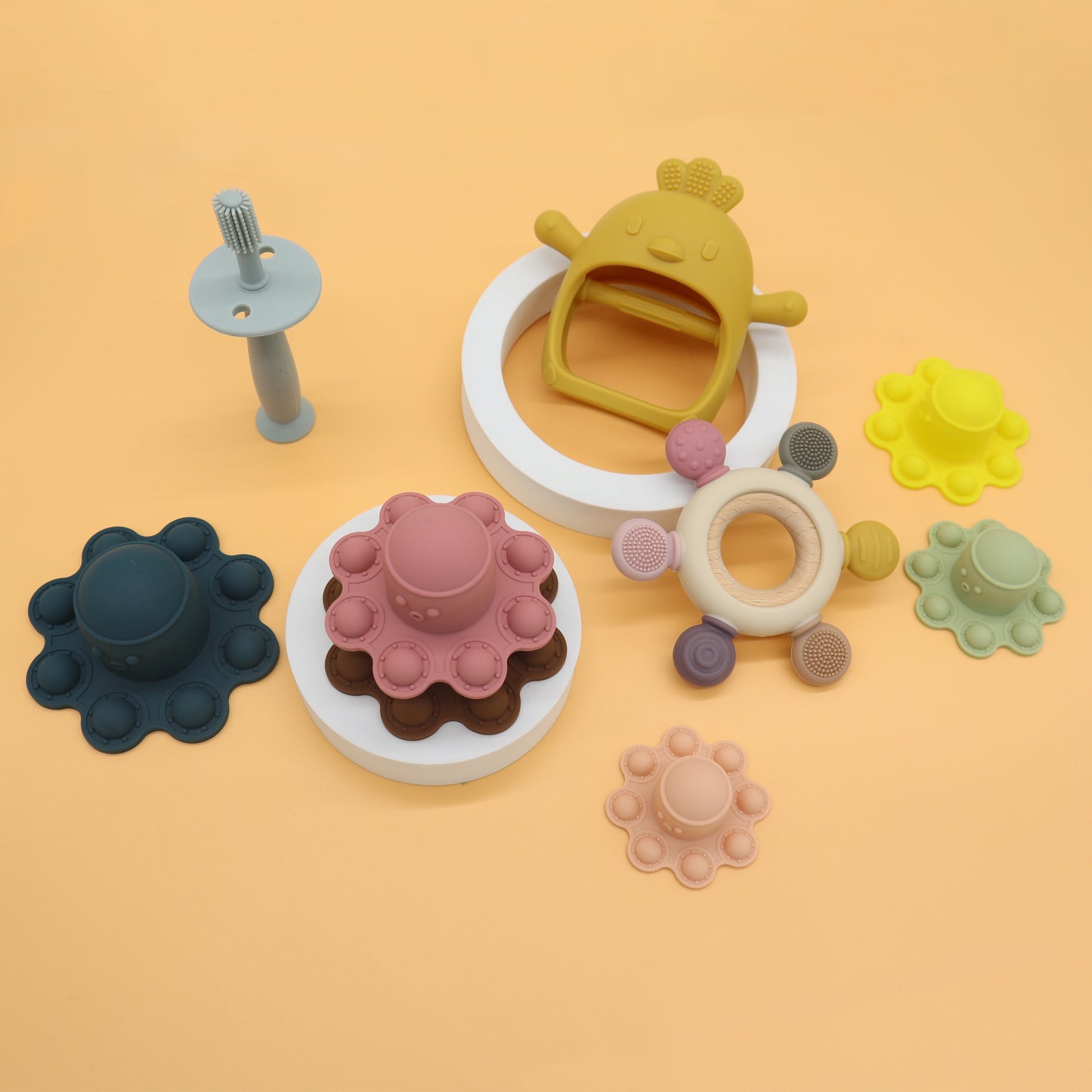 Set of 4 Silicone Teething and Stacking Toys