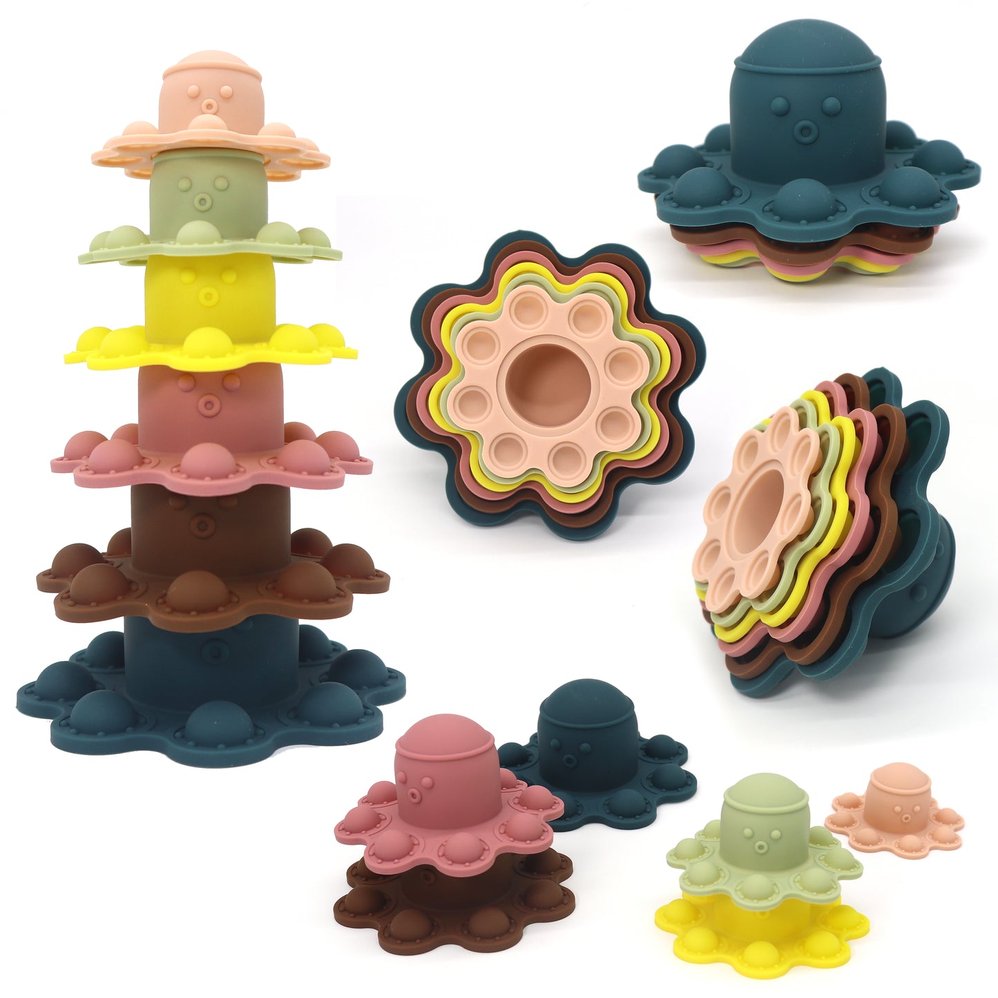 Set of 4 Silicone Teething and Stacking Toys