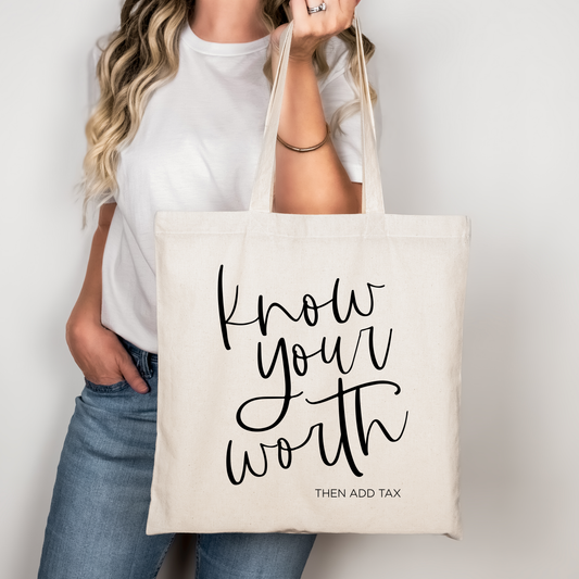 Know Your Worth Canvas Tote, Inspirational Tote Bag, Boss Lady, Self Worth, Positive Quote, Business Owner, Small Business, Canvas Bag
